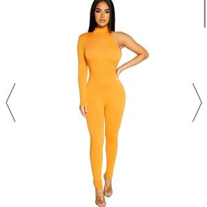 COPY - NWT NAKED WARDROBE THE NW COLD SHOULDER JUMPSUIT IN ORANGE
